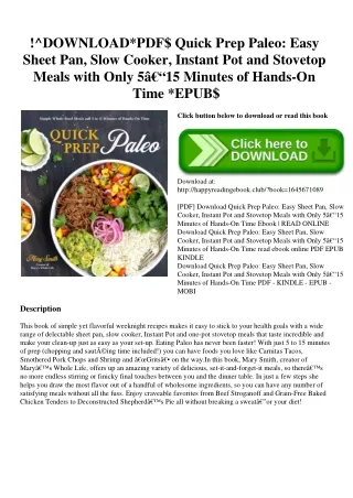 !^DOWNLOADPDF$ Quick Prep Paleo Easy Sheet Pan  Slow Cooker  Instant Pot and Stovetop Meals with Only 5â€“15 Minutes of
