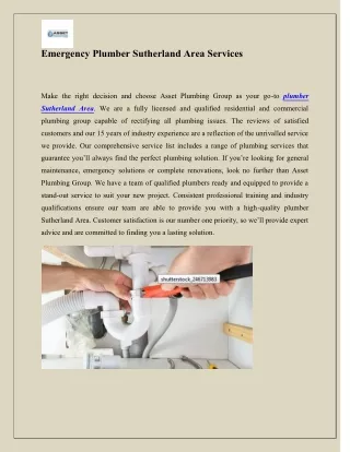 emergency plumber sutherland area services