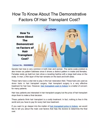 How To Know About The Demonstrative Factors Of Hair Transplant Cost
