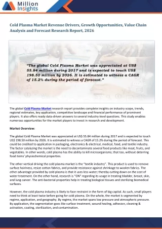 cold plasma market revenue drivers growth