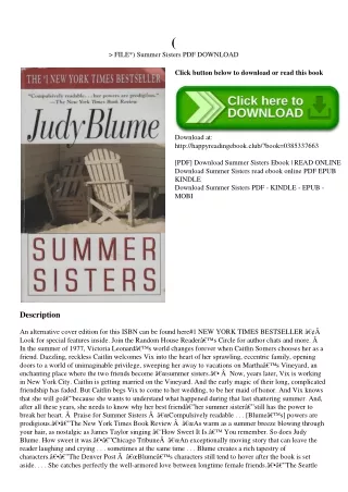 (P.D.F. FILE) Summer Sisters PDF DOWNLOAD