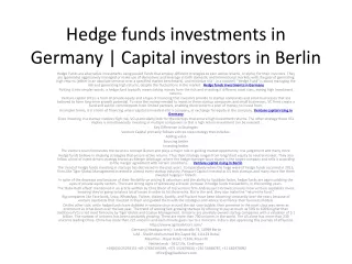 Hedge funds investments in Germany | Capital investors in Berlin -agilis advisor
