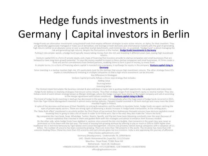 hedge funds investments in germany capital investors in berlin