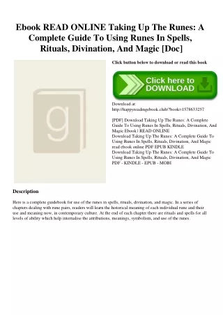 Ebook READ ONLINE Taking Up The Runes A Complete Guide To Using Runes In Spells  Rituals  Divination  And Magic [Doc]