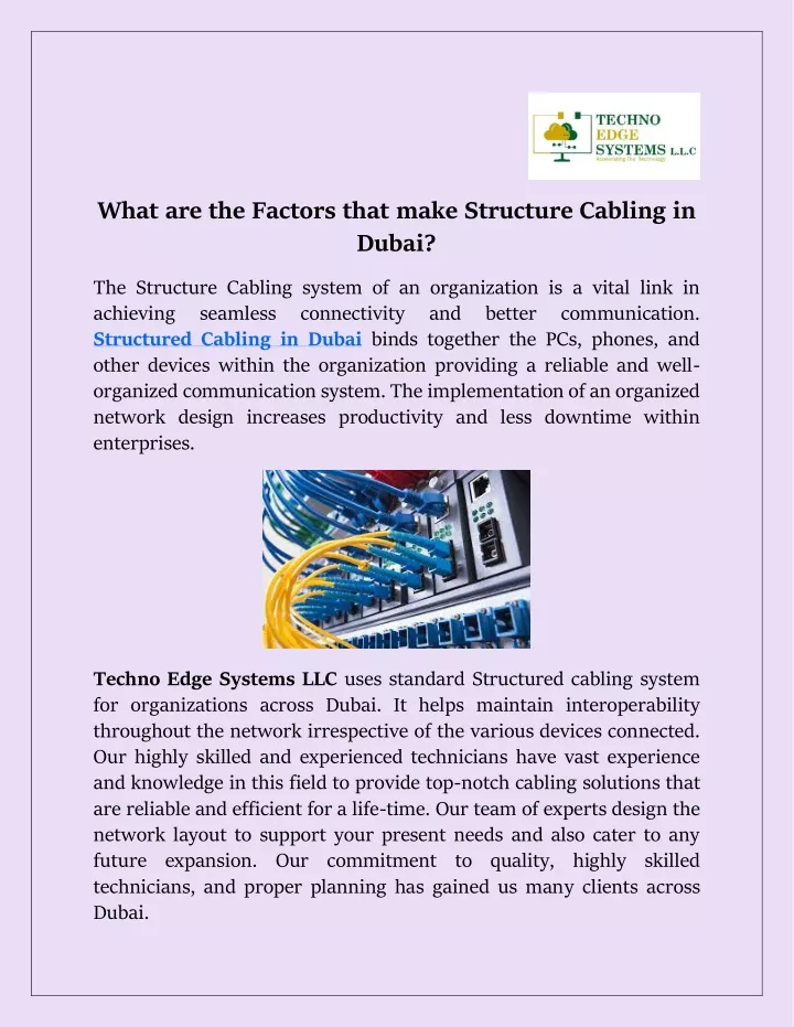 what are the factors that make structure cabling