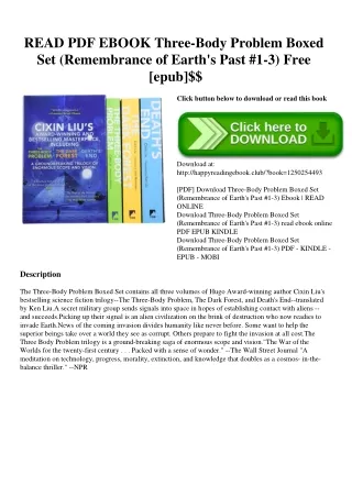 READ PDF EBOOK Three-Body Problem Boxed Set (Remembrance of Earth's Past #1-3) Free [epub]$$