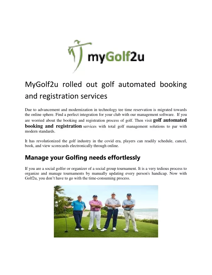 mygolf2u rolled out golf automated booking