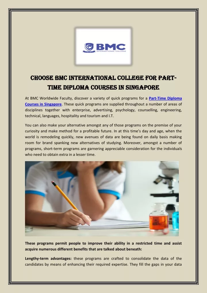 choose bmc international college for part choose