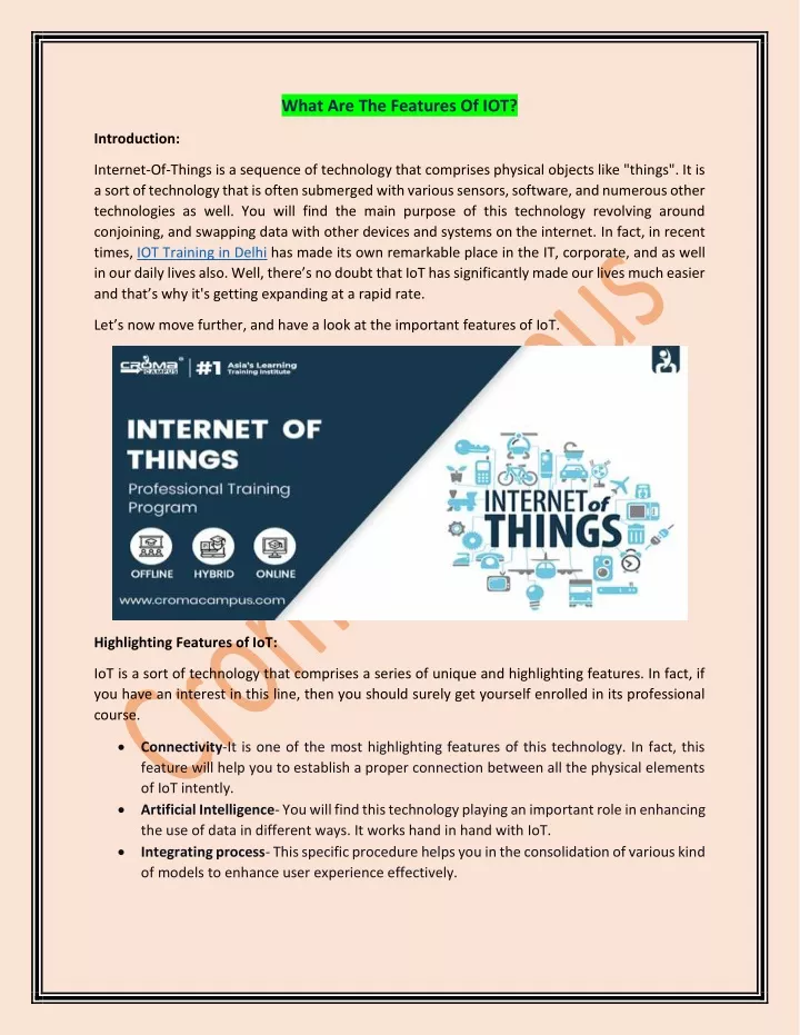 what are the features of iot