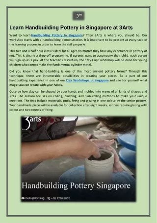 Learn Handbuilding Pottery in Singapore at 3Arts