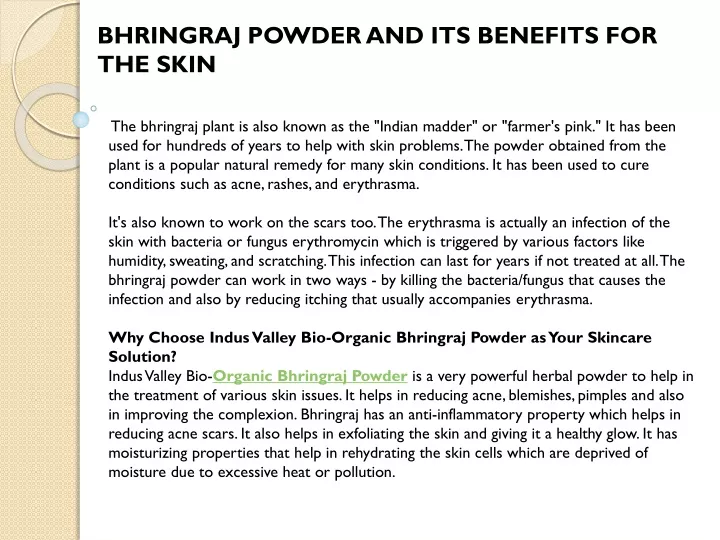 bhringraj powder and its benefits for the skin