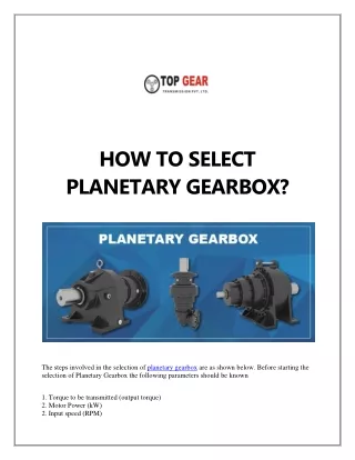 HOW TO SELECT PLANETARY GEARBOX