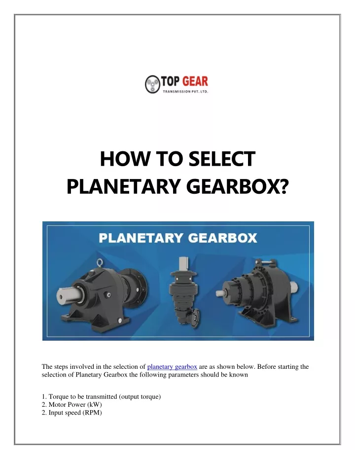 how to select planetary gearbox