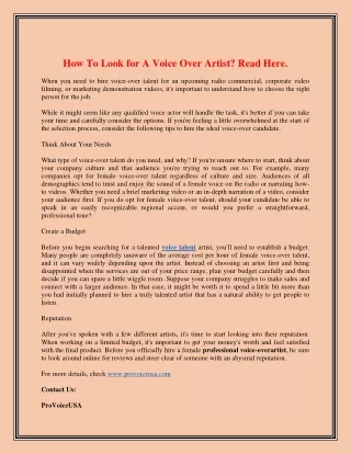 how to look for a voice over artist read here