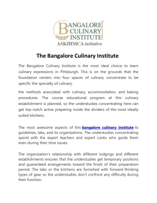 Bangalore Culinary Academy