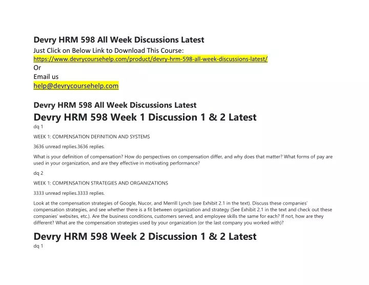 devry hrm 598 all week discussions latest just