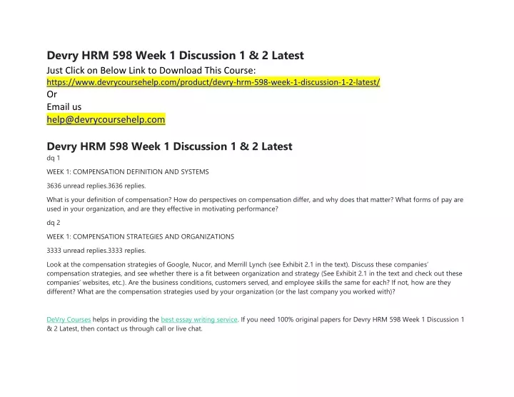 devry hrm 598 week 1 discussion 1 2 latest just