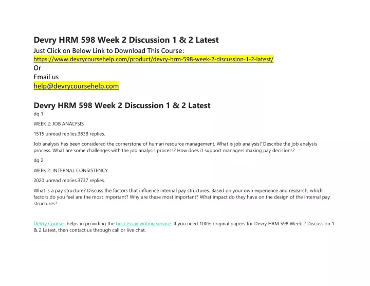 devry hrm 598 week 2 discussion 1 2 latest just