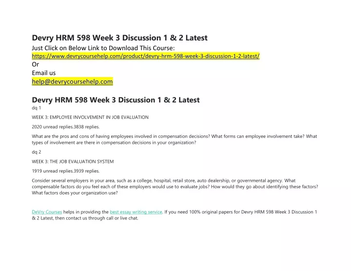 devry hrm 598 week 3 discussion 1 2 latest just