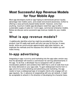 most successful app revenue models for your