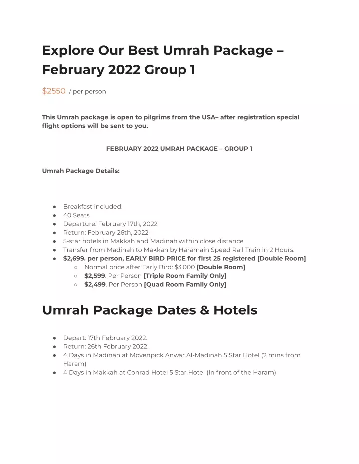 explore our best umrah package february 2022
