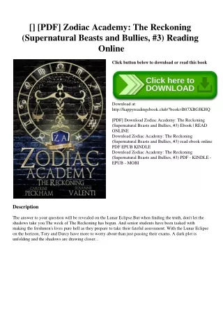 [DOWNLOADPDF] [PDF] Zodiac Academy The Reckoning (Supernatural Beasts and Bullies  #3) Reading Online