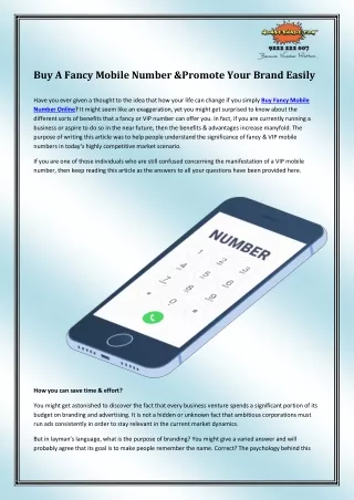 buy a fancy mobile number promote your brand