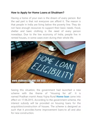how to apply for home loans at shubham