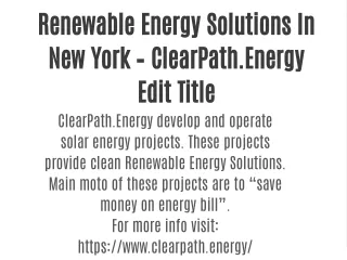 Renewable Energy Solutions In New York – ClearPath.Energy