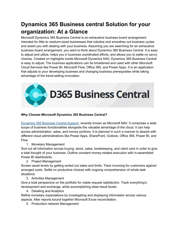 dynamics 365 business central solution for your