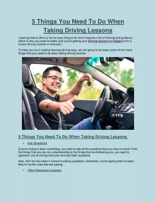 Driving Instructor Calgary | 5 Things To Do When Taking Driving Lesson