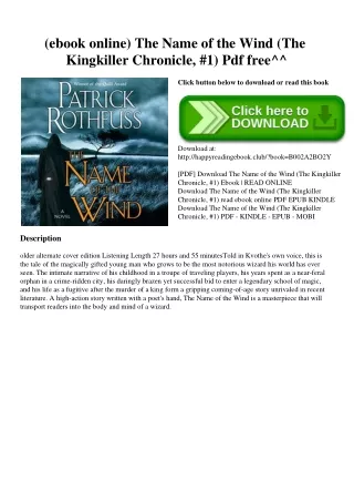 (ebook online) The Name of the Wind (The Kingkiller Chronicle  #1) Pdf free^^