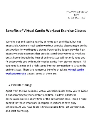 Virtual Cardio workout exercise classes
