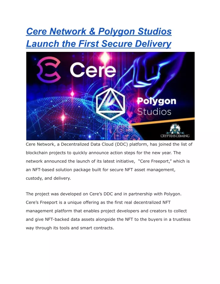 cere network polygon studios launch the first