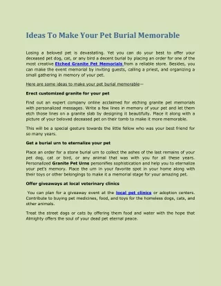 Ideas To Make Your Pet Burial Memorable