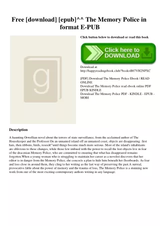 Free [download] [epub]^^ The Memory Police in format E-PUB