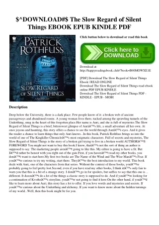 $^DOWNLOAD#$ The Slow Regard of Silent Things EBOOK EPUB KINDLE PDF