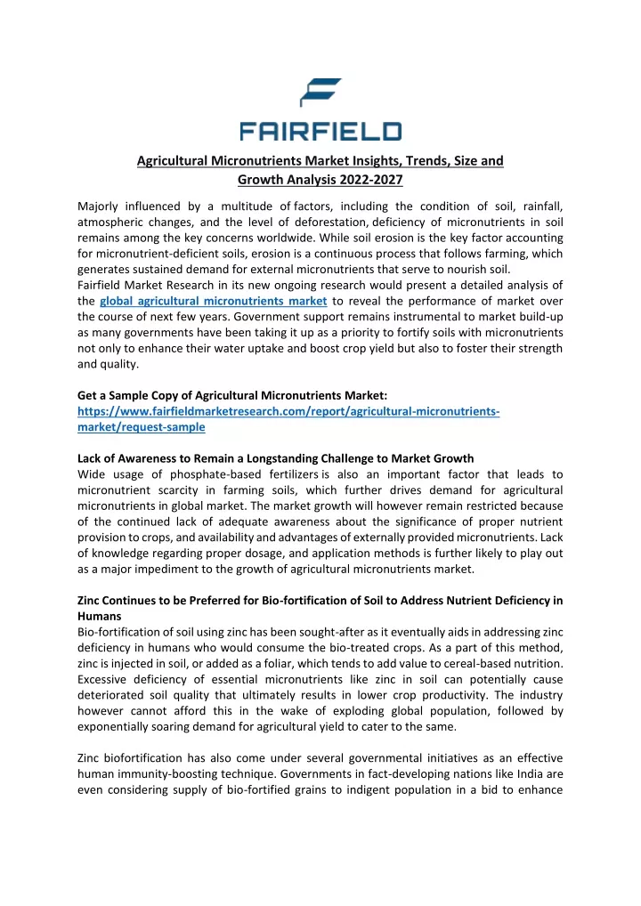 agricultural micronutrients market insights