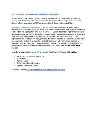 start your career with advanced scrum master