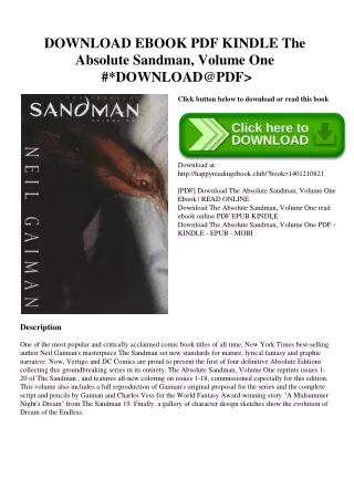 DOWNLOAD EBOOK PDF KINDLE The Absolute Sandman  Volume One #DOWNLOAD@PDF