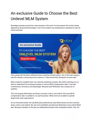 an exclusive guide to choose the best unilevel