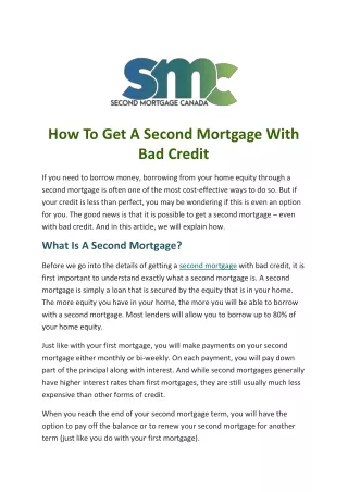How To Get A Second Mortgage With Bad Credit