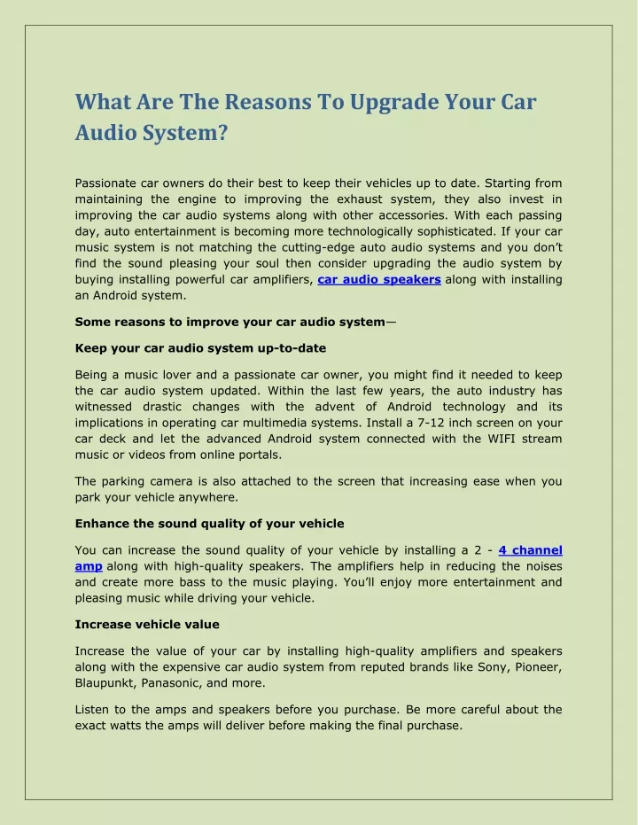 what are the reasons to upgrade your car audio