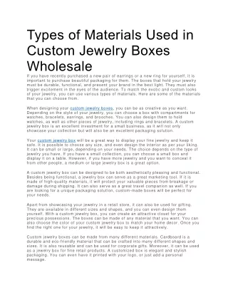 Types of Materials Used in Custom Jewelry Boxes Wholesale
