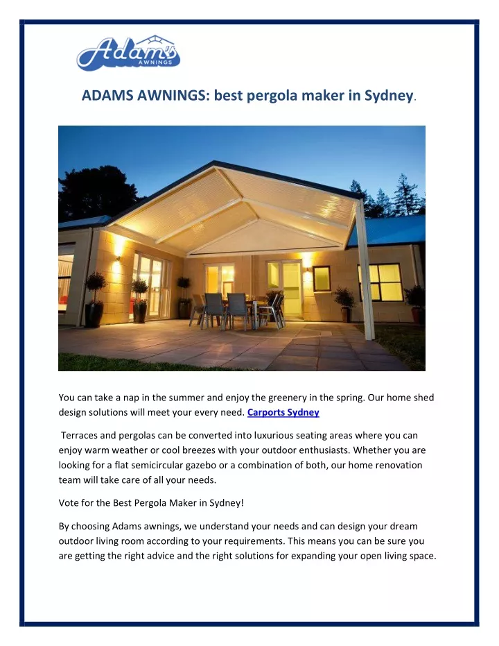 adams awnings best pergola maker in sydney