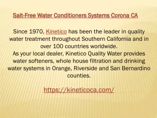 Salt-Free Water Conditioners Systems Corona CA