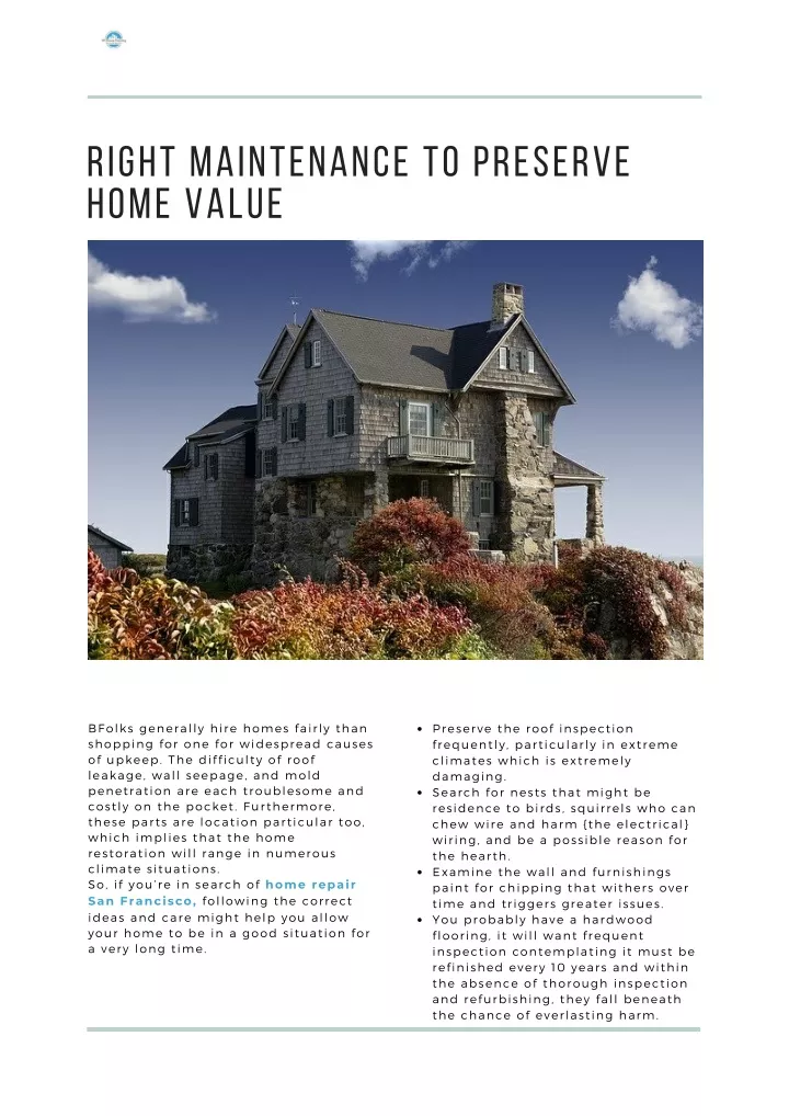 right maintenance to preserve home value
