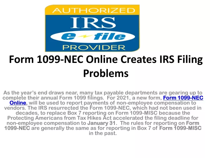 form 1099 nec online creates irs filing problems