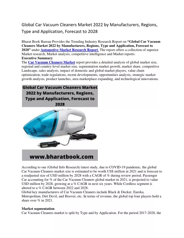 global car vacuum cleaners market 2022