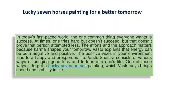 lucky seven horses painting for a better tomorrow